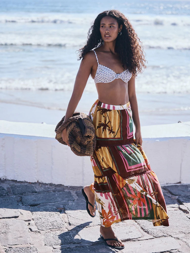 Red/Yellow Floral Print Cotton Tiered Maxi Skirt | Next EU