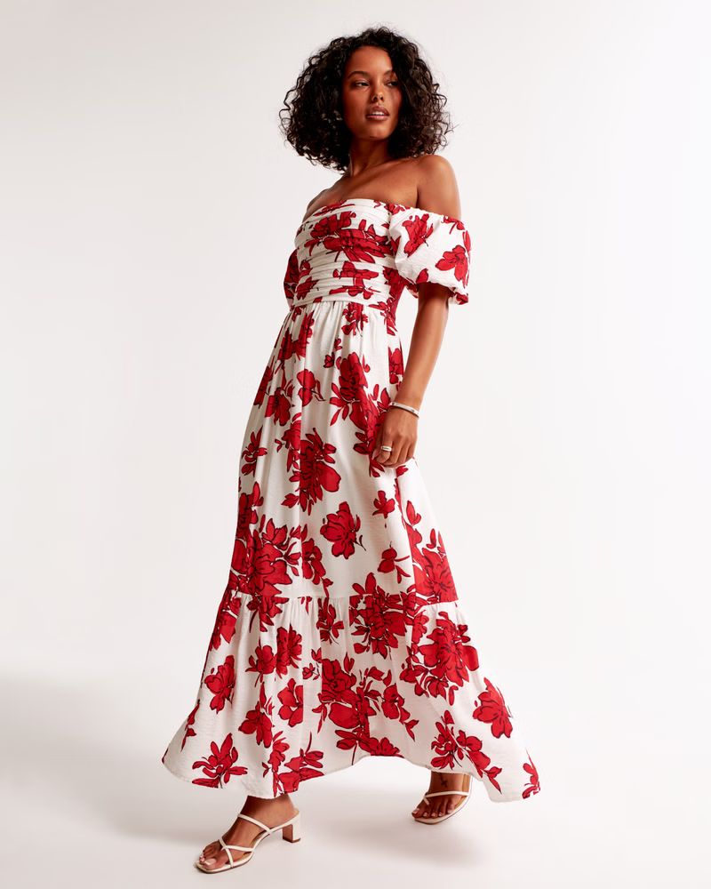 The A&F Emerson Off-The-Shoulder Maxi Dress | White Floral Dress | White Maxi Dress | Abercrombie & Fitch (US)