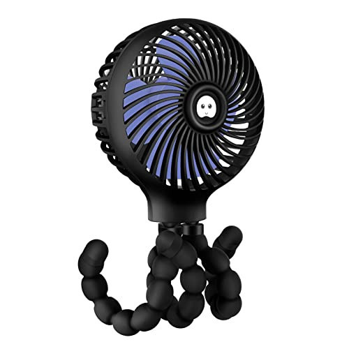 TRELC 4000mAh Mini Stroller Fan, Personal Handheld Clip on Portable Rechargeable with Flexible Tripod, 19H Ultra-long Battery Life, Gift for Children Baby Office Room Car Travel BBQ Gym Fan (Black) | Amazon (US)