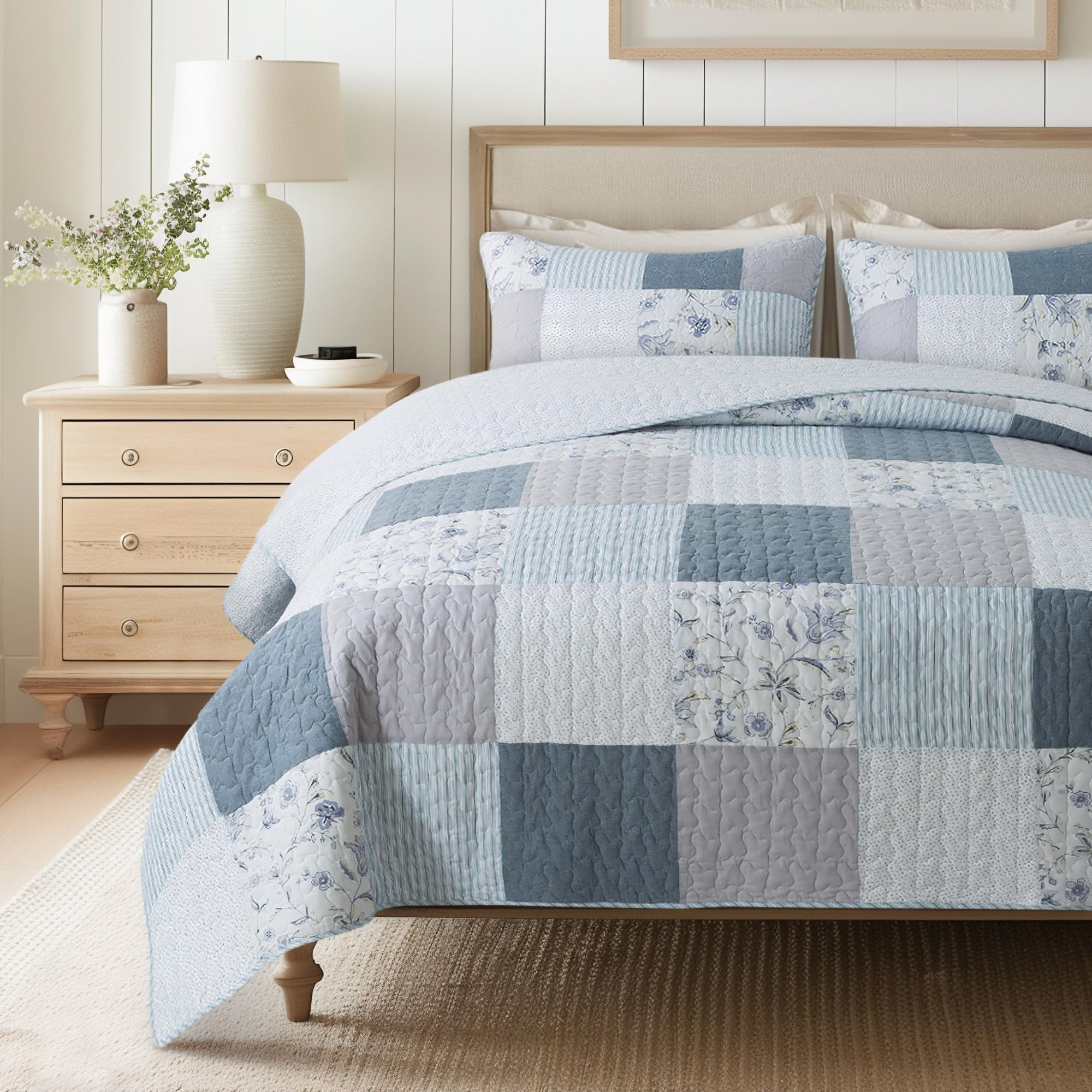 SLPR Coastal Dream Cotton Pieced Quilt Set - Queen Size with 2 Shams, Soft Purple & Blue Patchwor... | Amazon (US)