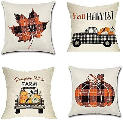 PSDWETS Fall Decor Pumpkin Maple Leaf Pillow Covers Set of 4 Autumn Theme Fall Harvest Pumpkins T... | Amazon (US)