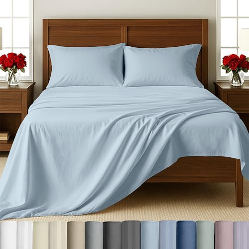 California Design Den - King Size Sheets Set, Soft 100% Cotton Sheets Deep Pockets Set, Snug Fit Elastic, 500 Thread Count Sateen, Premium Quality Bedsheet Set - Blue (Grey Tone) | Amazon (US)