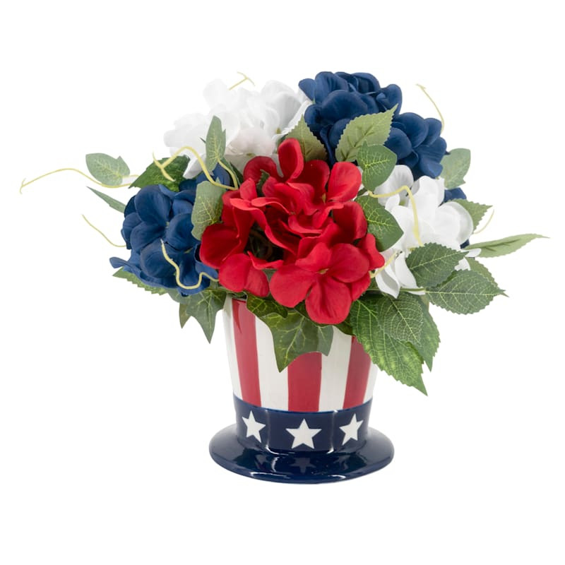 Red White & Blue Hydrangea Arrangement in Pot, 12" | At Home