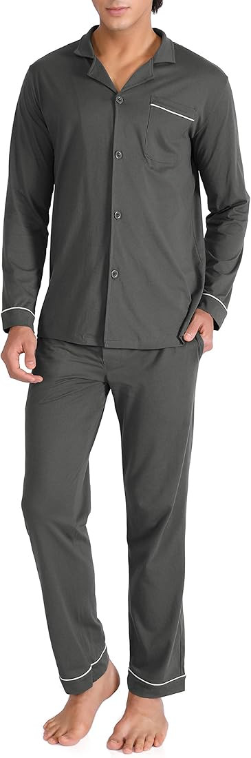 DAVID ARCHY Men's Cotton Sleepwear Button-Down Pajamas Set | Amazon (US)