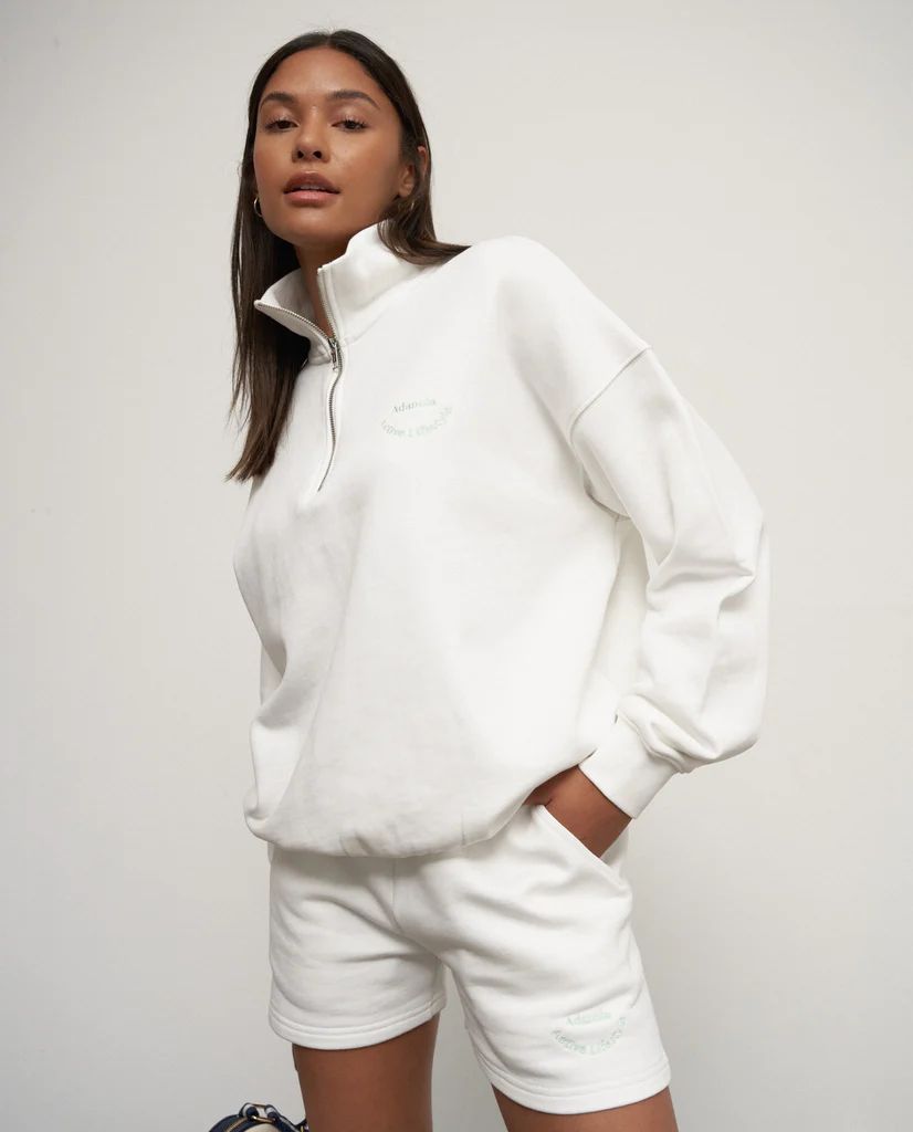 Oversized Funnel Neck Zip Sweatshirt - White/Mint Green | Adanola UK