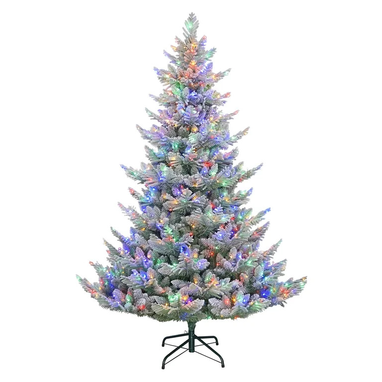 7.5' Pre-Lit Green Flocked Arctic Fir Artificial Christmas Tree with 650 Color-Changing LED Light... | Walmart (US)