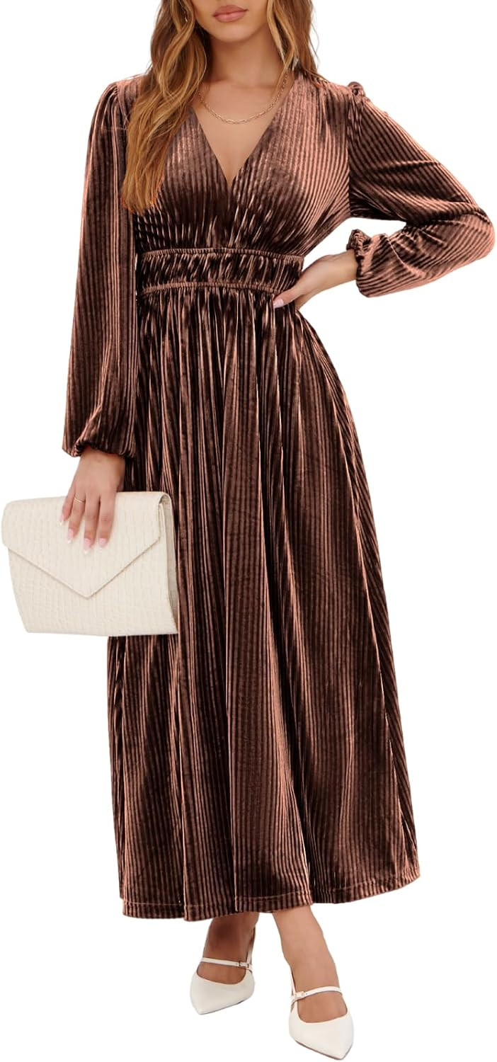 Women's Velvet Long Sleeve Maxi Dress Formal Wedding Guest Cocktail Dress for Fall Winter | Amazon (US)