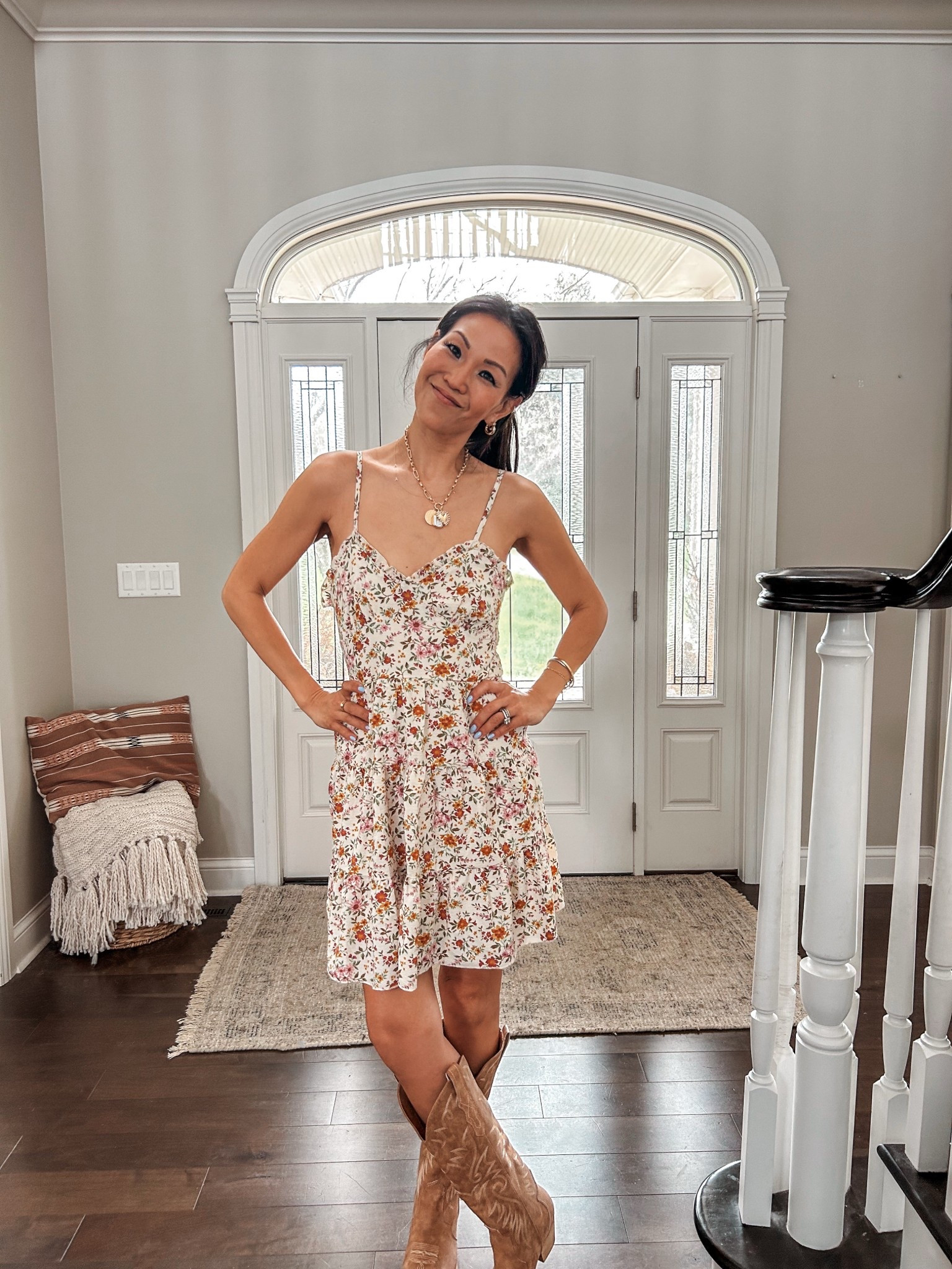 This dress is DARLING!! Super lightweight and flowy but has the cutest, feminine fit. Really comfortable and the perfect length! Pairs so cute with cowboy boots (true to size) and a denim jacket if it gets chilly! Accessorized with a chunky gold necklace and some simple gold hoops. The most perfect spring-summer-fall outfit!! 

#WalmartPartner #WalmartFashion @walmartfashion

#LTKStyleTip #LTKSaleAlert #LTKFindsUnder50