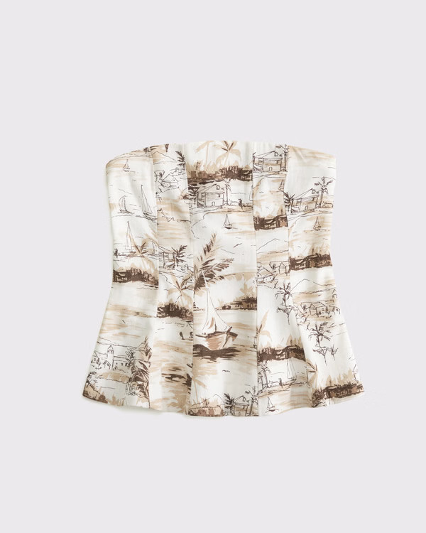 Linen-Blend Strapless Peplum Top | Abercrombie & Fitch (US)