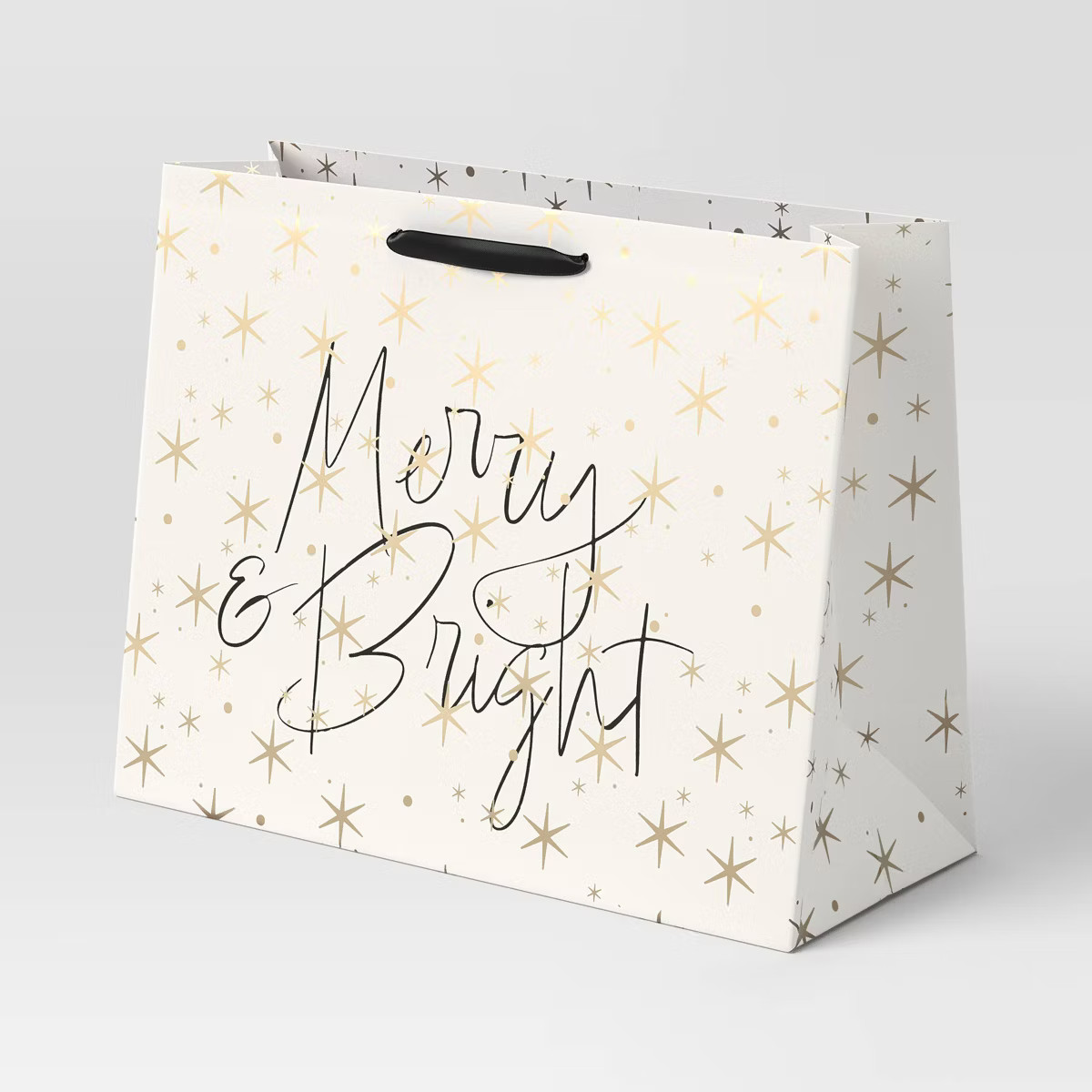 Metallic 'Merry & Bright' Large Vogue Christmas Gift Bag Cream - Wondershop™ | Target