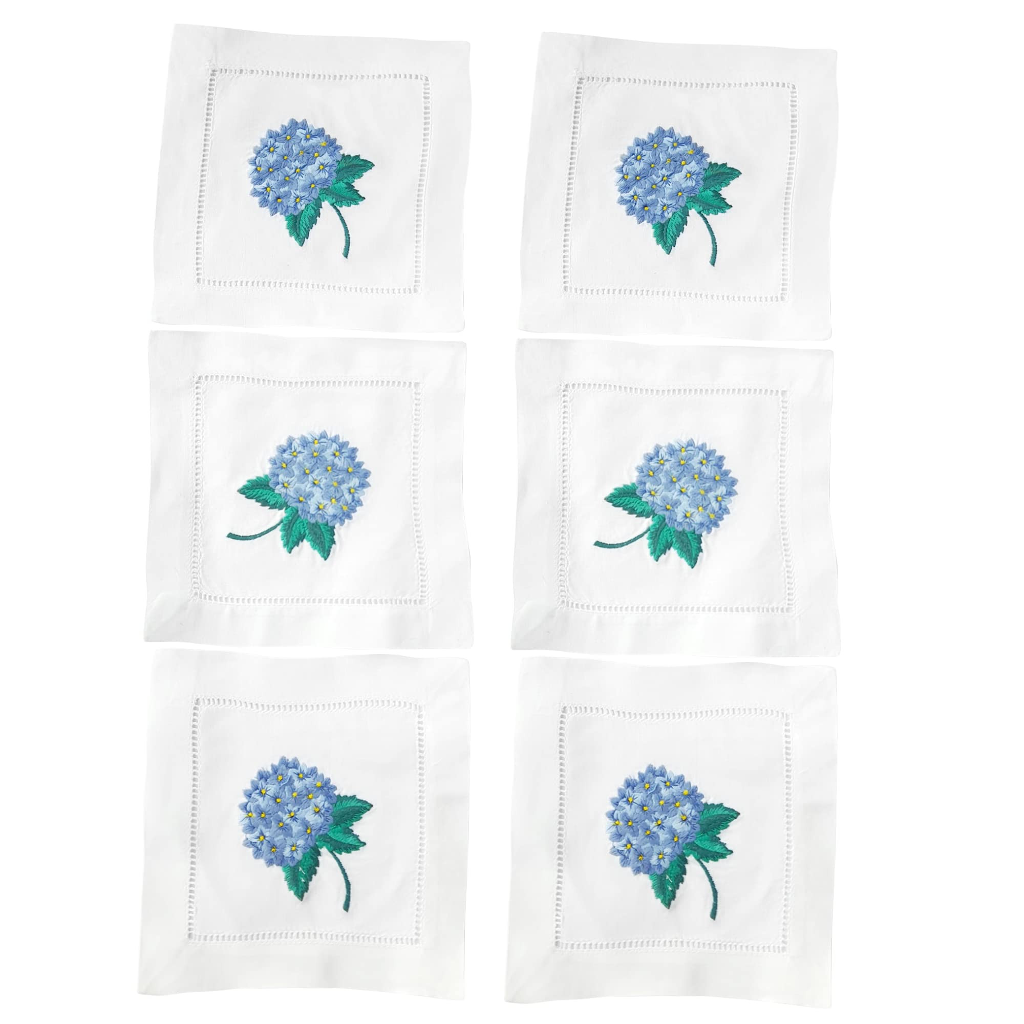 HCRAFT Embroidered White Cocktail Napkins 6"x6" Set of 6 Cloth Napkin Coasters, Hydrangea Embroid... | Amazon (US)