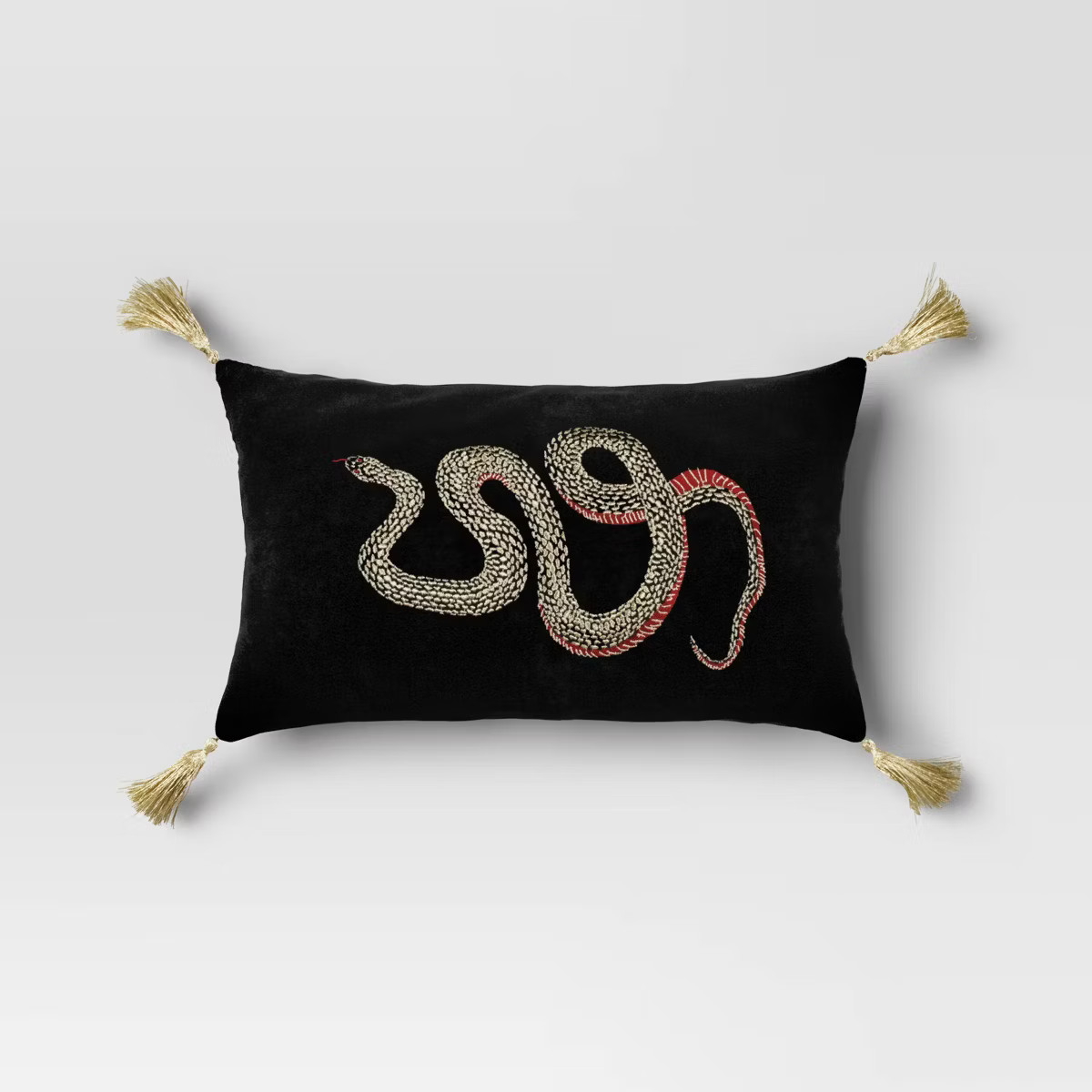 Lumbar Embroidered Snake Velvet Throw Pillow Black - Threshold™ | Target