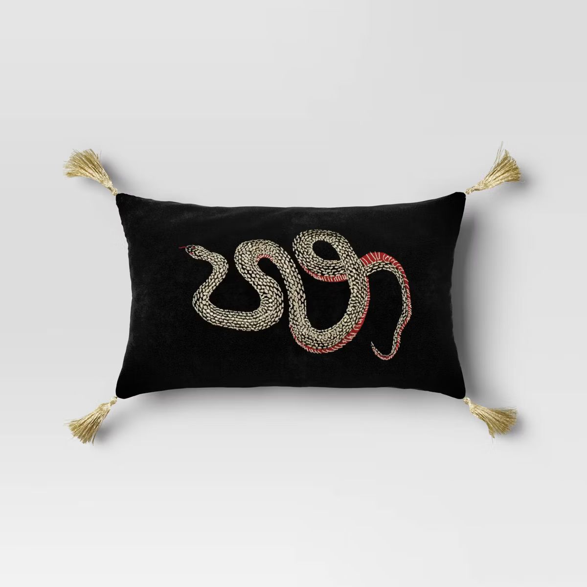 Embroidered Snake Velvet Lumbar Throw Pillow Black - Threshold™ | Target