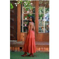 Rust Orange Backless Linen Dress /Linen Summer Dress/ Washed & Soft Linen Dress/Apron Style Dress/Li | Etsy (US)