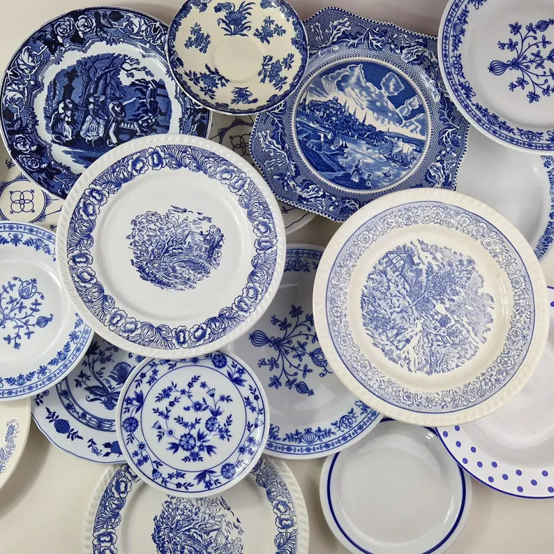 Rare Vintage Blue and White Mismatched Plates Retro Blue Floral Plates Vintage Blue Onion Plate V... | Etsy (Global)