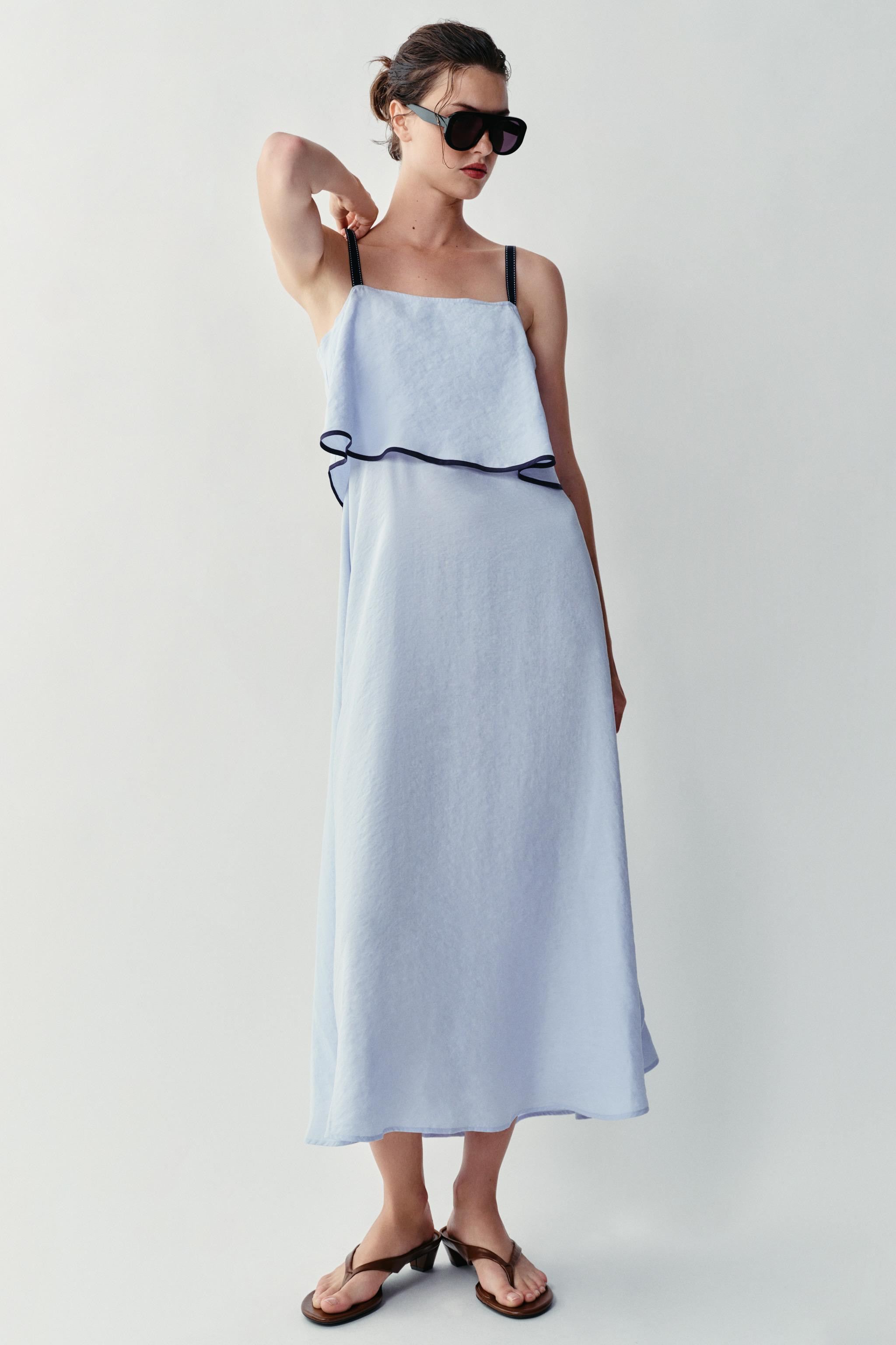 Model height: 176 cmStraight-neckline dress with thin top-stitched straps. Featuring an invisible... | Zara UK
