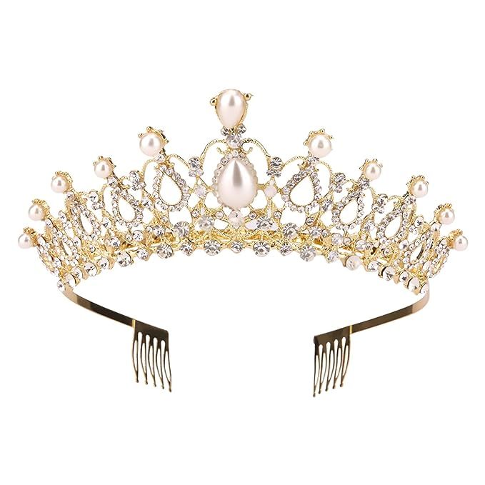 Sppry Women Tiara with Comb - Pearl Crystal Crown for Bridal Queen Princess Girls at Wedding Birt... | Amazon (US)