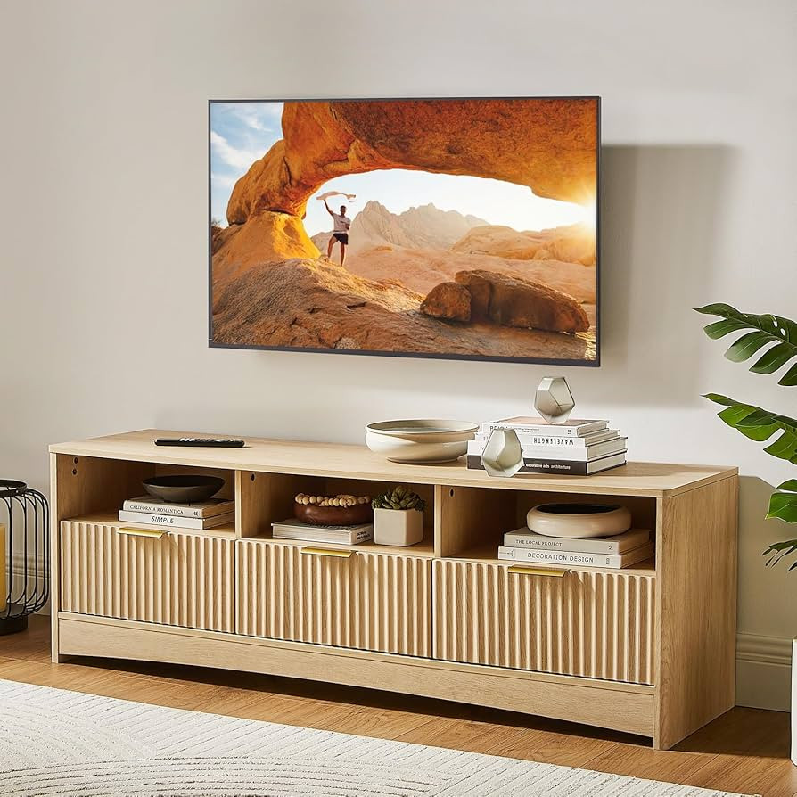 Amazon.com: AMADA HOMEFURNISHING Fluted TV Stand for TVs Up to 65\u2033, Mid-Century Modern Enter... | Amazon (US)