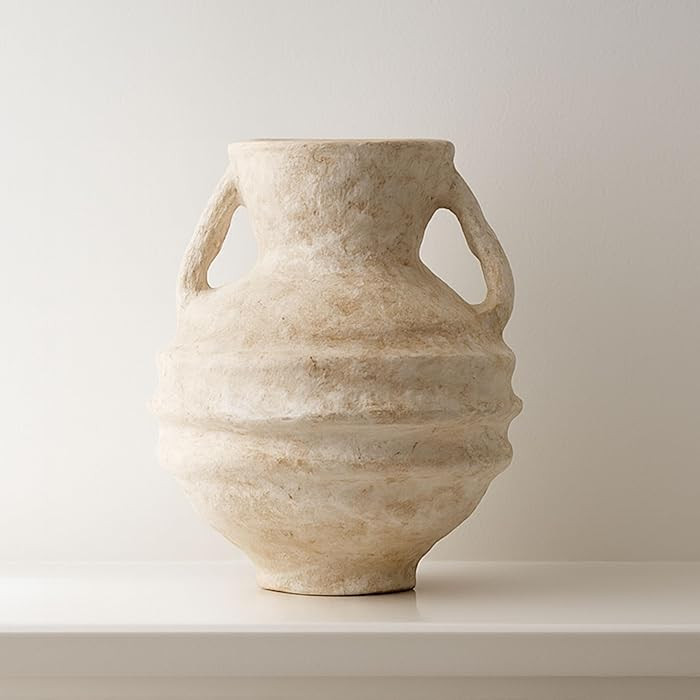 Decorative Flower Vase for Home Decor – Boho Paper Mache Accent with Handles, Stylish Flower Va... | Amazon (US)