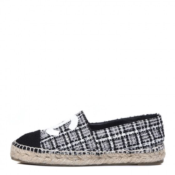 CHANEL Tweed CC Espadrilles 36 Black White | Fashionphile