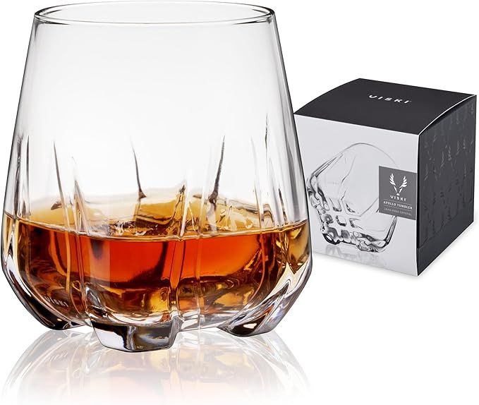 Viski Apollo Tumbler-Crystal Bourbon Whiskey Gifts for Men-Rocks Glass 11.5oz. Set of 1, Clear | Amazon (US)