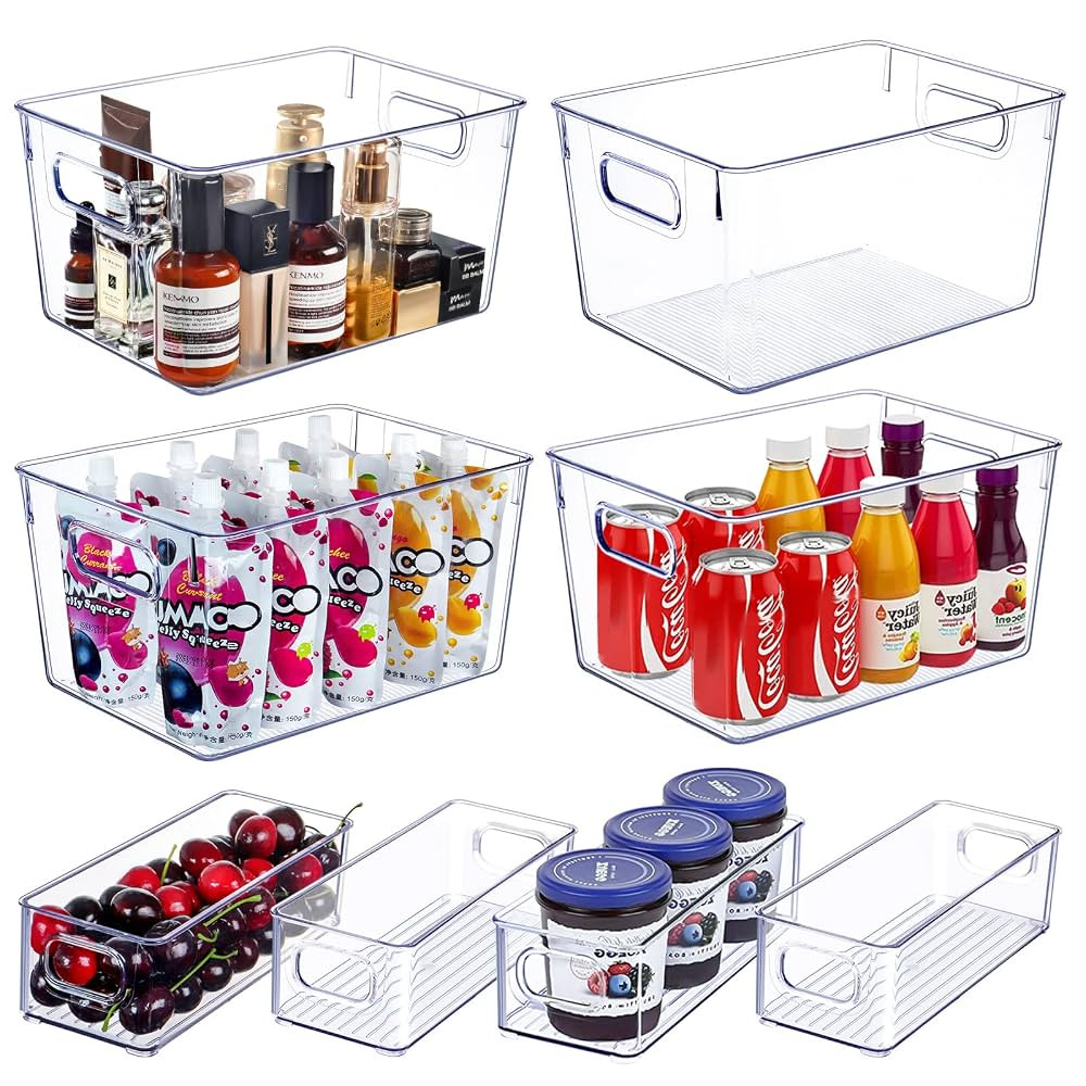 Set of 8 Clear Plastic Storage Bins, 4 Large and 4 Small Stackable Storage Containers for Pantry ... | Amazon (US)