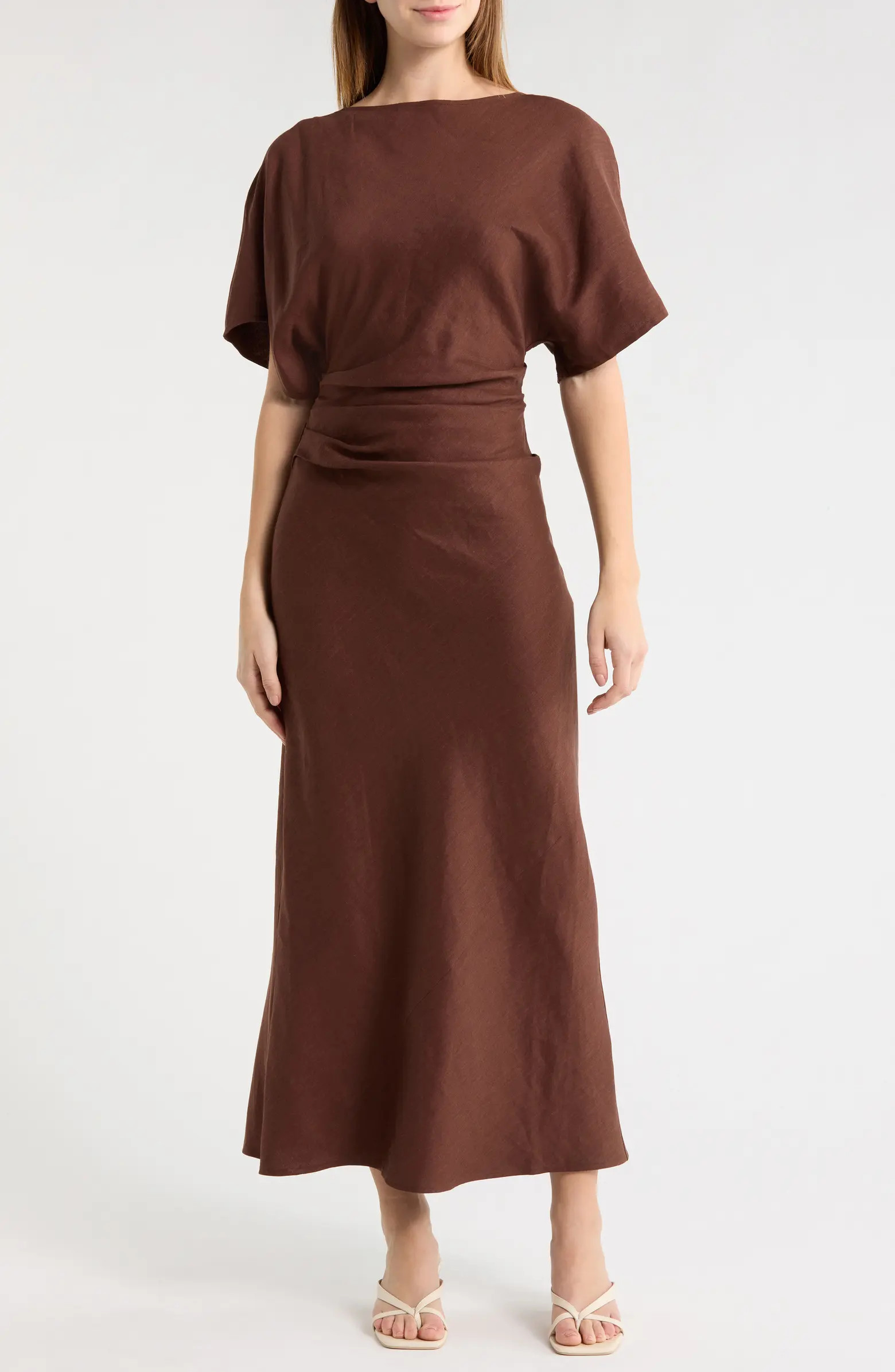 Amelie Ruched Waist Linen Blend Dress | Nordstrom