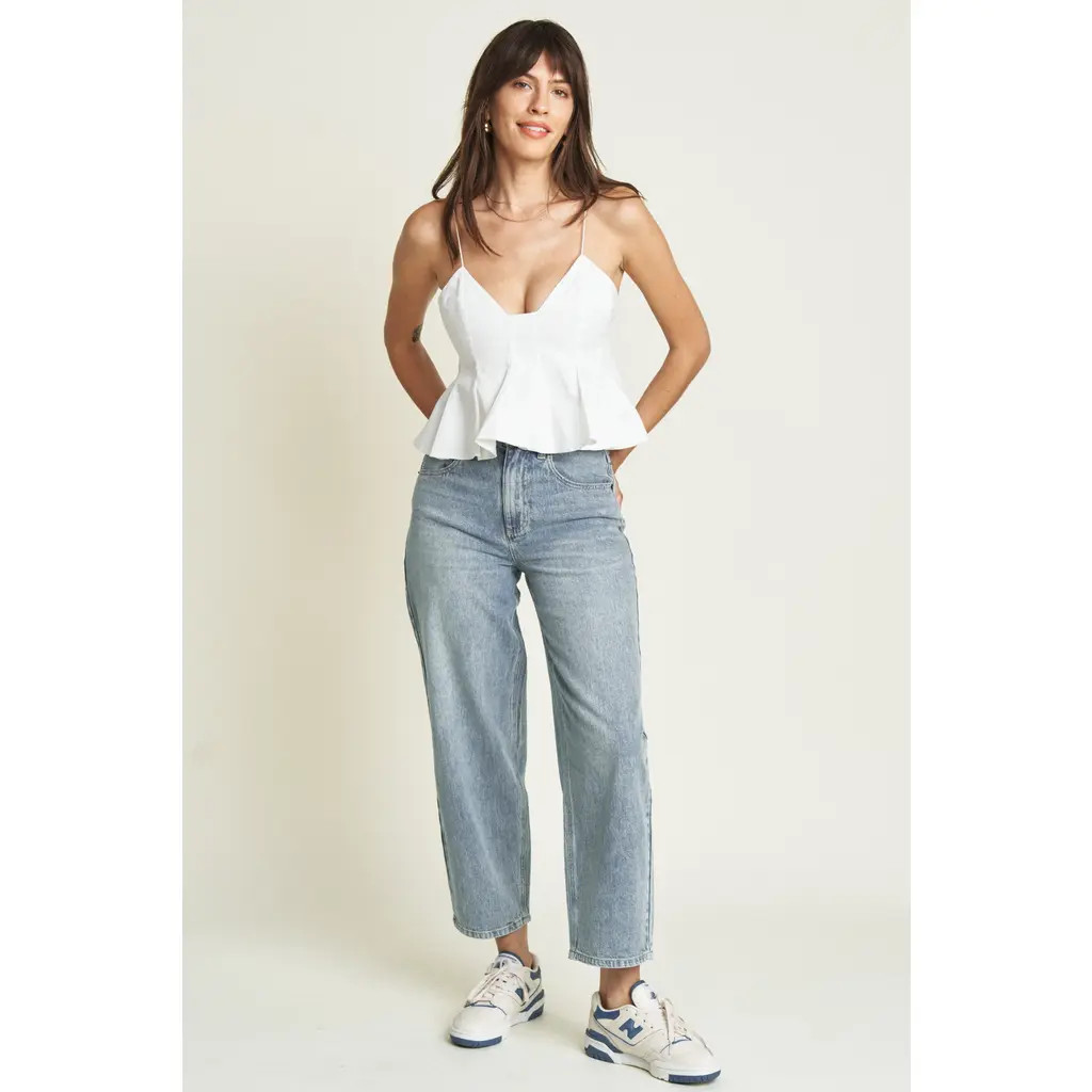 OLIVER LOGAN Harlow Barrel Leg Jeans High Rise in Light Indigo Worn at Nordstrom, Size 29 | Nordstrom