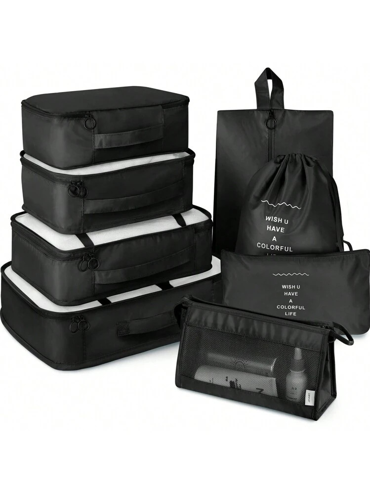 8pcs Travel Packing Cubes Set,Travel Portable Clothes Storage Bags, Compression Storage Shoe Bag,... | SHEIN