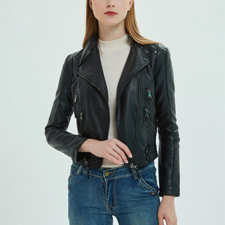 Women s Leather Jacket Jacket jacket ladies zipper leather jacket short Slim Cropped Leather Jacket Jackets Ladies Leather Blazer Leather Jacket Zipper Black Leather Crop Top Leather Blazer Women | Walmart (US)