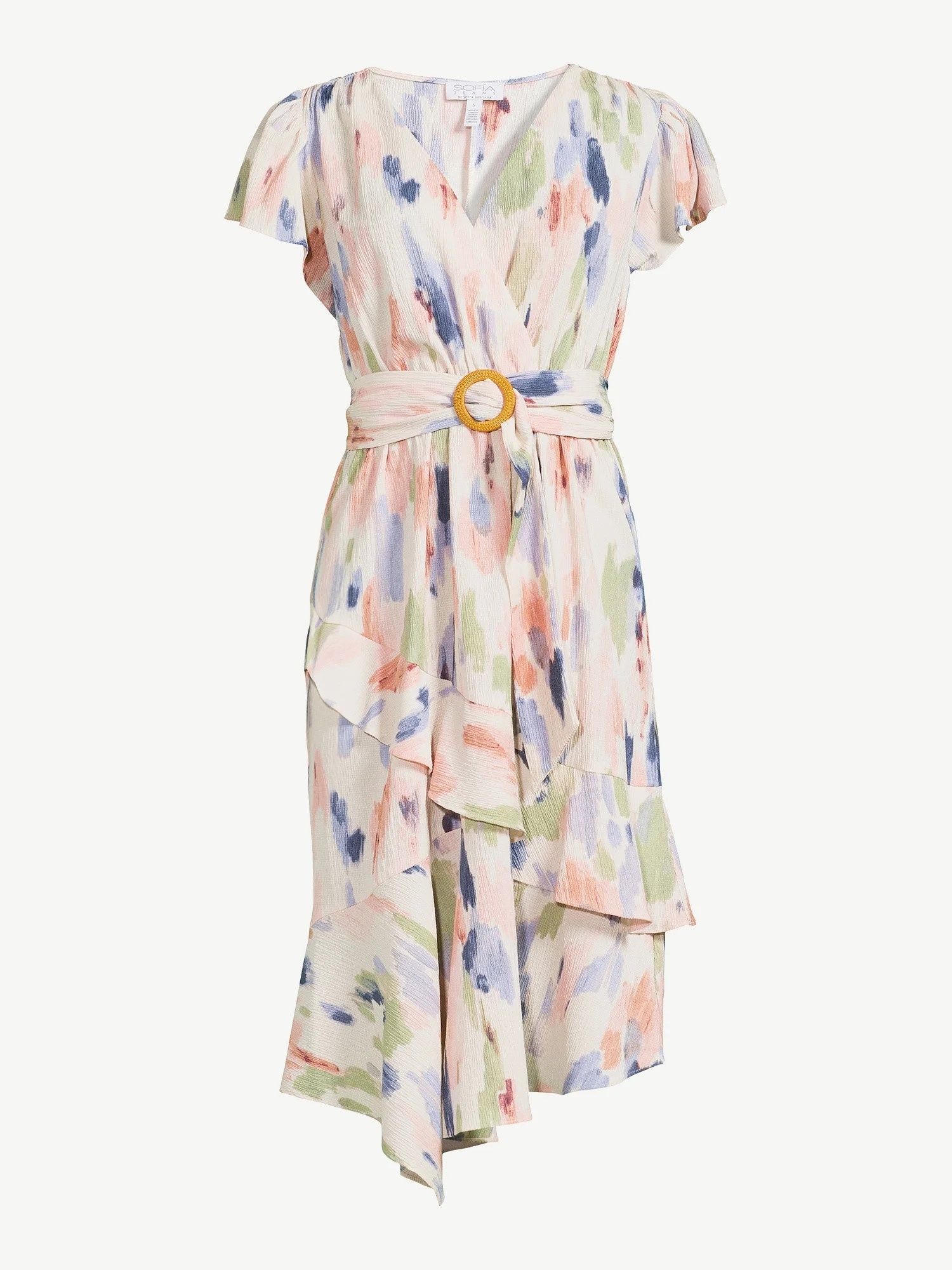 Sofia Jeans by Sofia Vergara Women’s Belted Wrap Dress with Flutter Sleeves | Walmart (US)