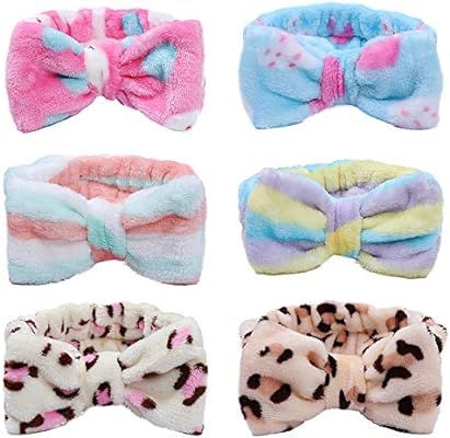 6 Pack Bow Hair Bands for Women Soft Carol Fleece Headband Bowknot Elastic Hair Band for Makeup W... | Amazon (US)