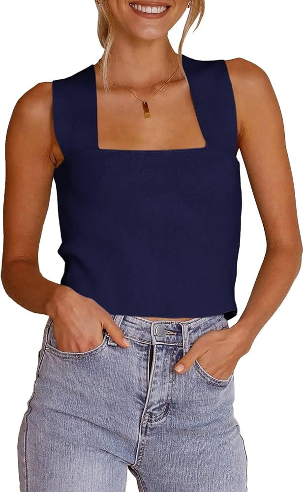 Zwurew Women's Knit Square Neck Tank Tops 2026 Summer Casual Sleeveless Sweater Fitted Shirts Tan... | Amazon (US)