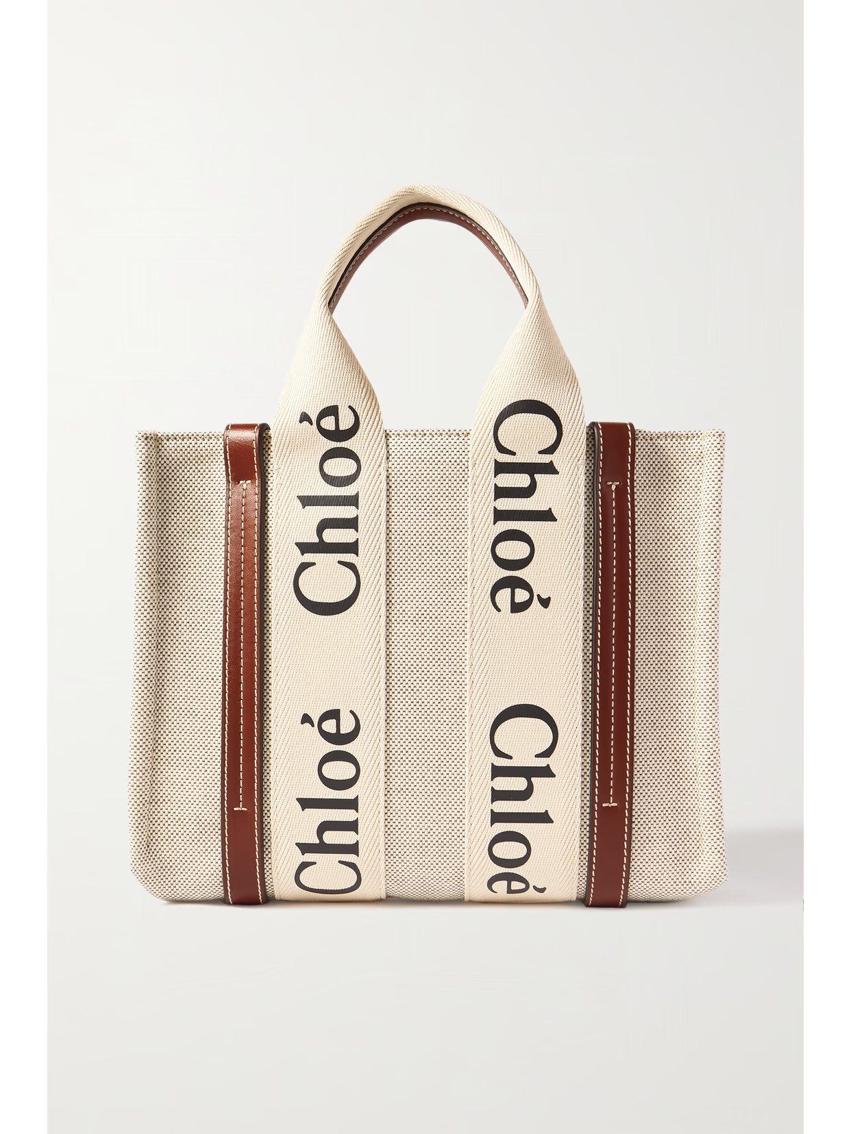 Chloé - Woody Small Leather-trimmed Cotton-canvas Tote - Brown | NET-A-PORTER (US)