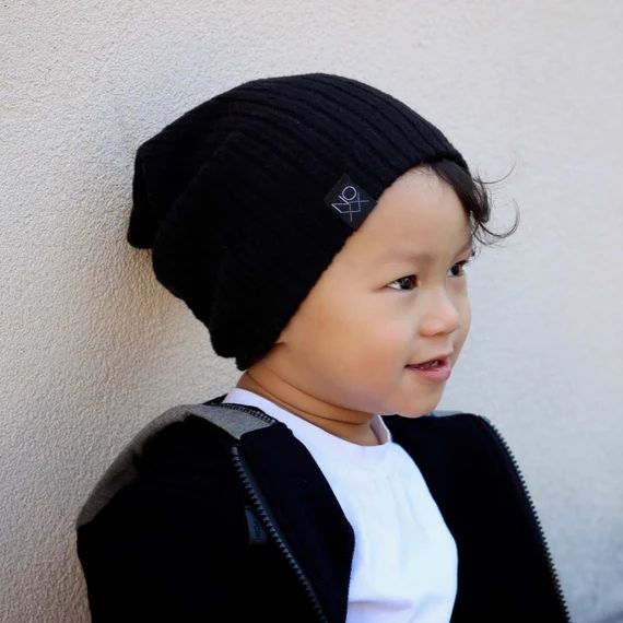 Black Cozy Ribbed Knit Slouchy Beanie / Baby Hipster Beanie / Toque / Noxx | Etsy (US)