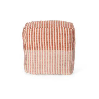 Saffron Orange and White Cube Pouf | The Home Depot