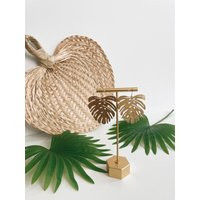 Large Brass Monstera Leaf Earrings | Gold Charm Earrings With Ear Wire | Etsy (US)