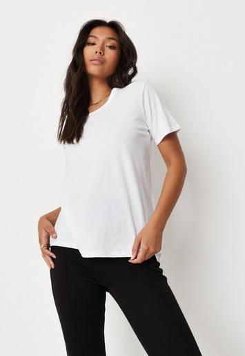 Missguided - White V Scoop Neck Basic T Shirt | Missguided (UK & IE)