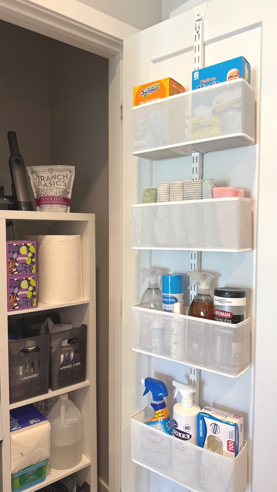 My door is narrow so I went with the narrow mesh baskets, but if you have a standard door I recommend the large mesh baskets.

Laundry room organization / laundry closet / cleaning products / the container store elfa over the door rack 

#LTKHome