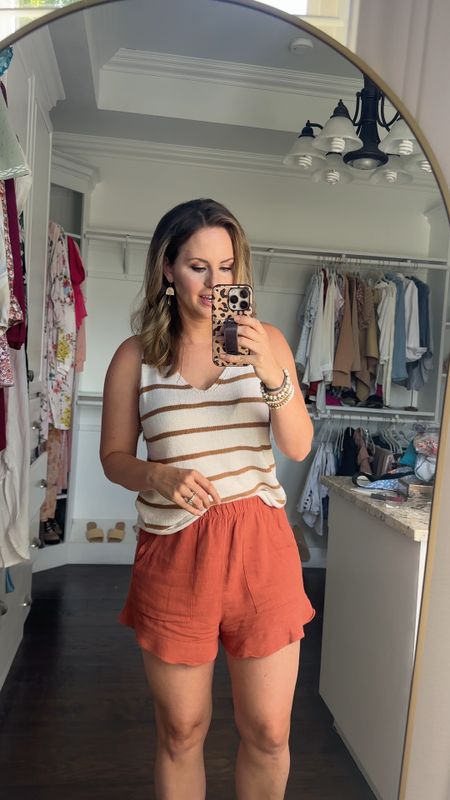 Summer casual outfit. Striped sleeveless tank top (use code Dorothy20 for 20% off at pink lily) and ruffle Hem shorts from amazon !

Travel outfit. mom fashion. Sandals.

#LTKSeasonal #LTKunder50 #LTKFind