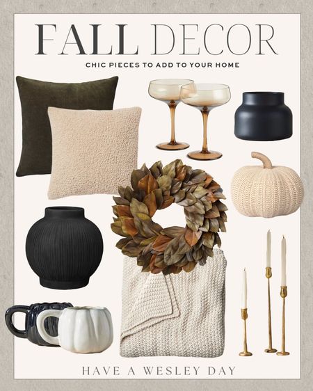 Chic fall decor finds to add to your home this season! All things neutral is my go-to… things that will never go out of style, that you can use each time fall rolls around and incorporate into new fall trends without breaking the bank. 

#falldecor #chicfalldecor

Neutral fall decor finds. Neutral fall wreath. Velvet fall pillow. Boucle fall pillow. Anthro fall volcano candle. Chic wine glasses. H&M home decor. Gold candlestick holders. Pumpkin pillow. Chic fall decor. Chic fall style  

#LTKhome #LTKfindsunder100 #LTKSeasonal