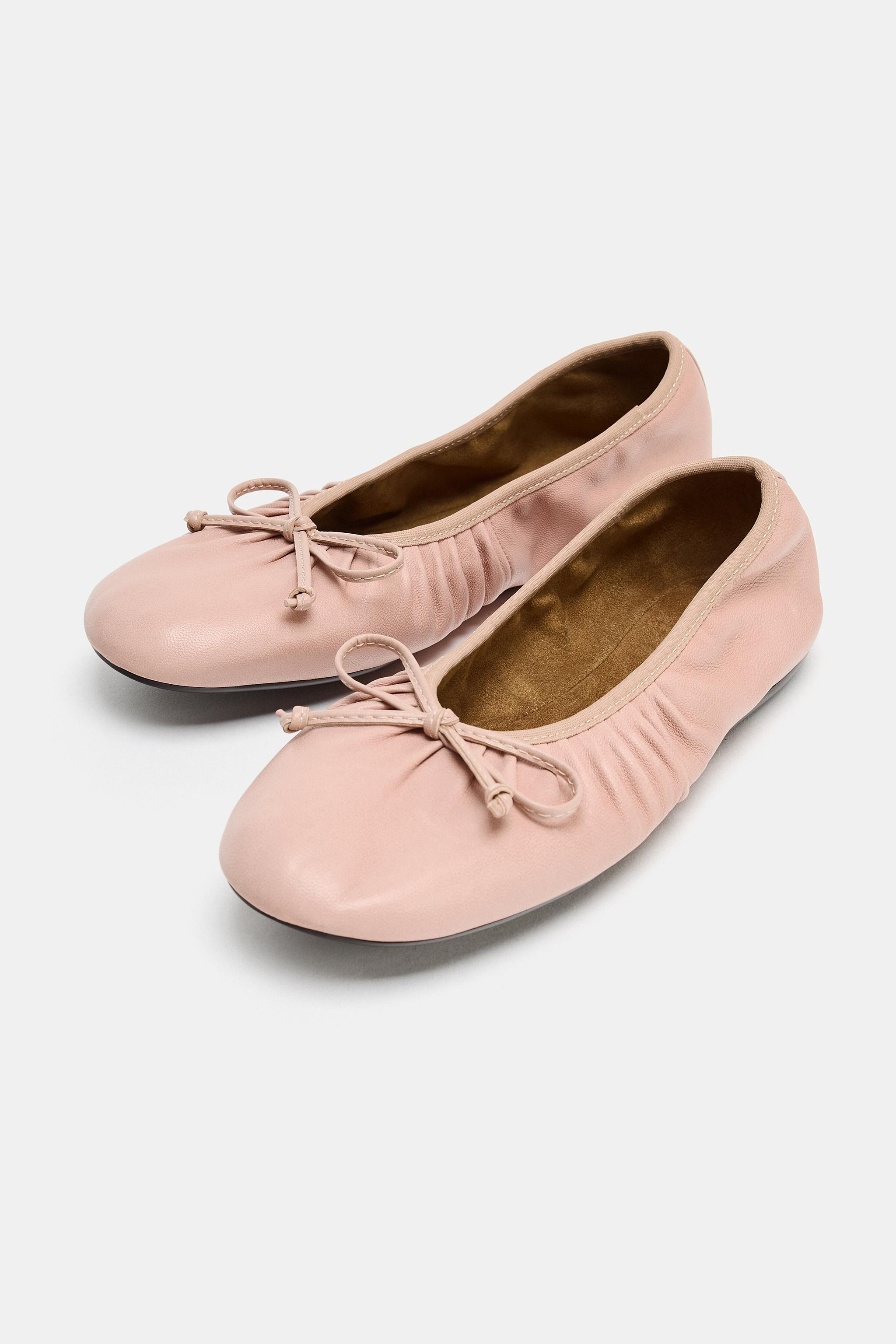 LEATHER RUCHED BALLET FLATS | Zara Canada