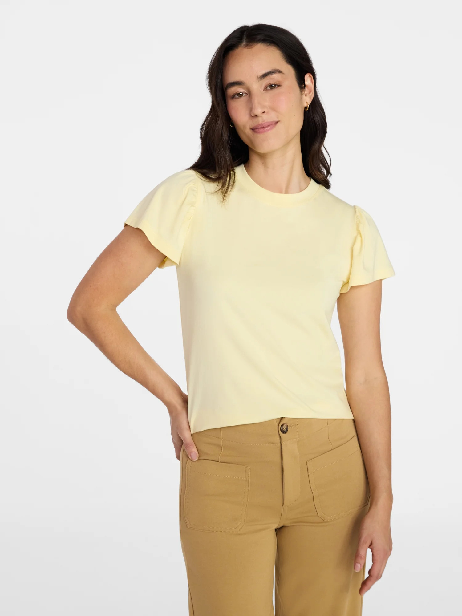 Time and Tru Women's Crewneck Top with Short Flutter Sleeves, Sizes XS-XXXL | Walmart (US)