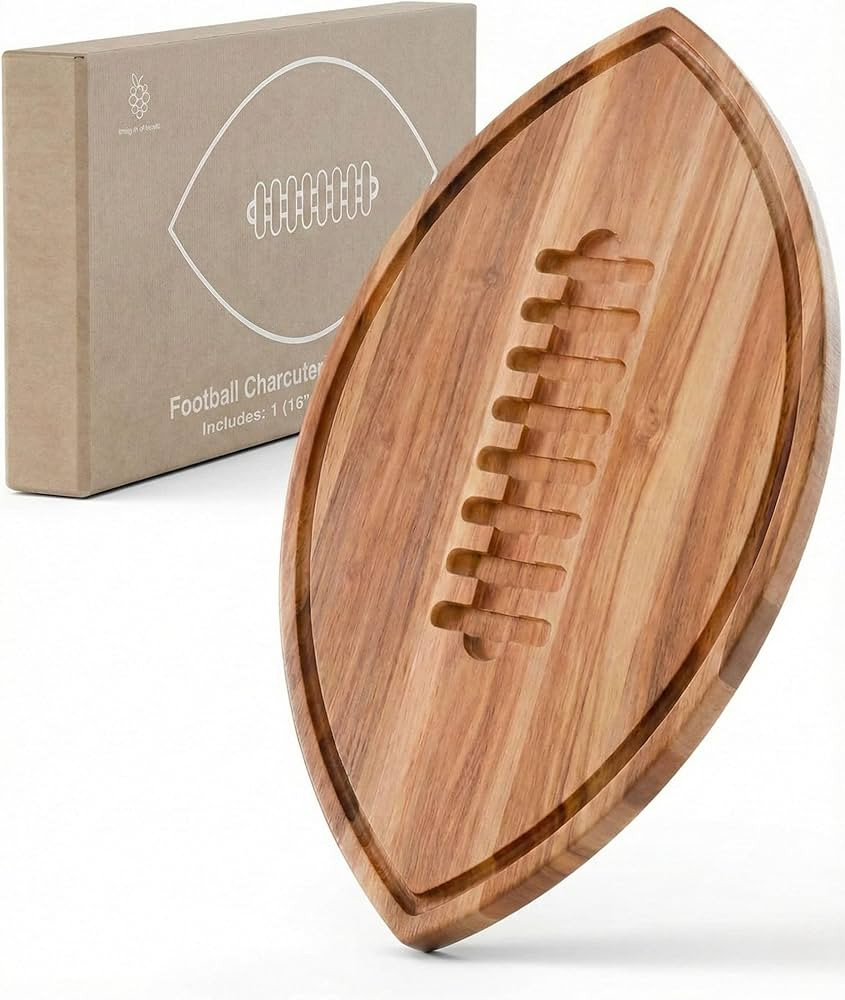 Football Shaped Cutting Board – 16X9.5 INCH – Acacia Wood Charcuterie Tray – Wooden Footbal... | Amazon (US)