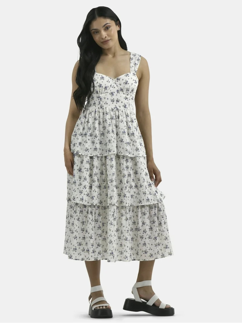 No Boundaries Tiered Bustier Maxi Dress, Women's | Walmart (US)