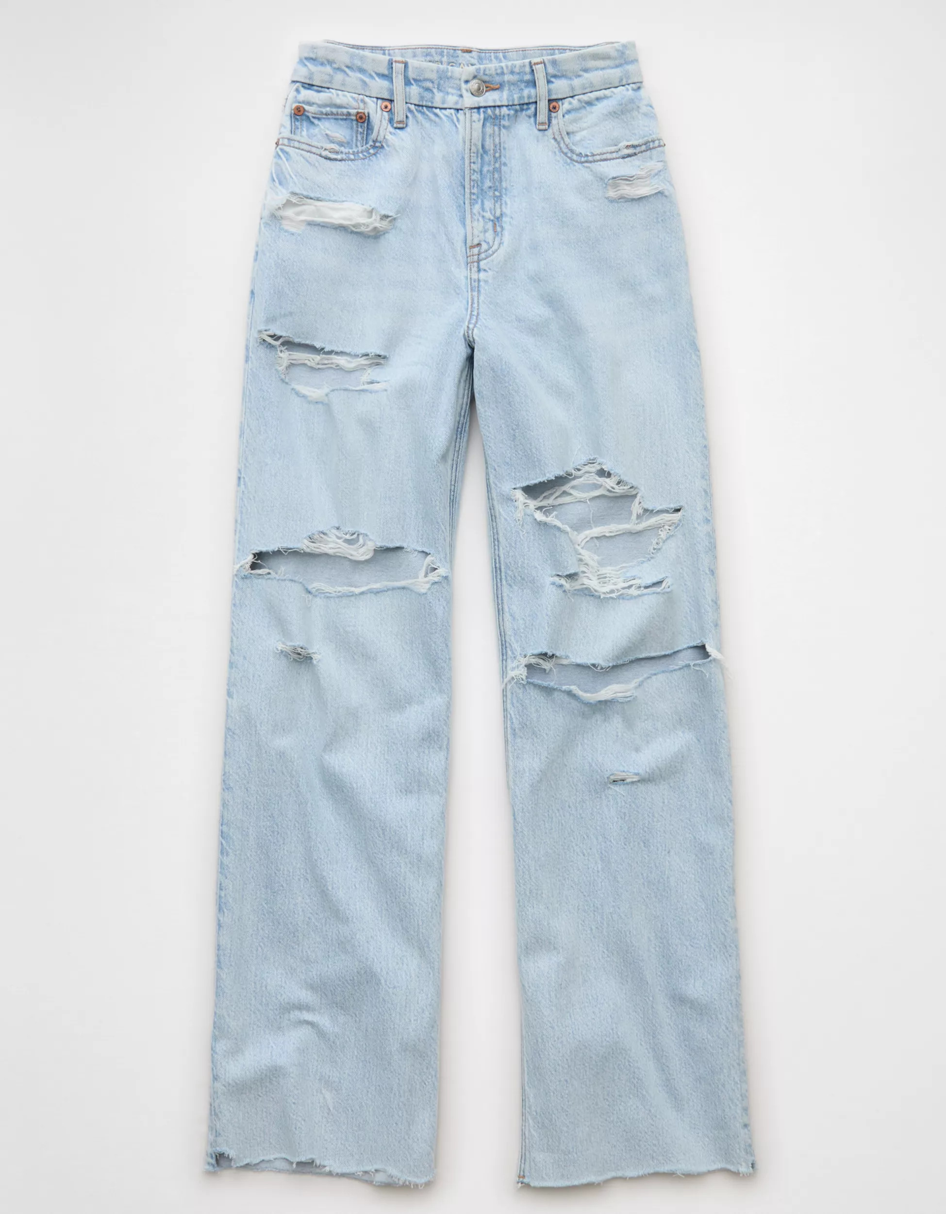 AE Strigid Curvy Ripped Super High-Waisted Baggy Straight Jean | American Eagle Outfitters (US & CA)