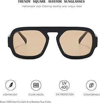 Trendy Square Aviator Sunglasses for Women Flat Top Designer Stylish Frame Sun Glasses Vintage Sh... | Amazon (US)