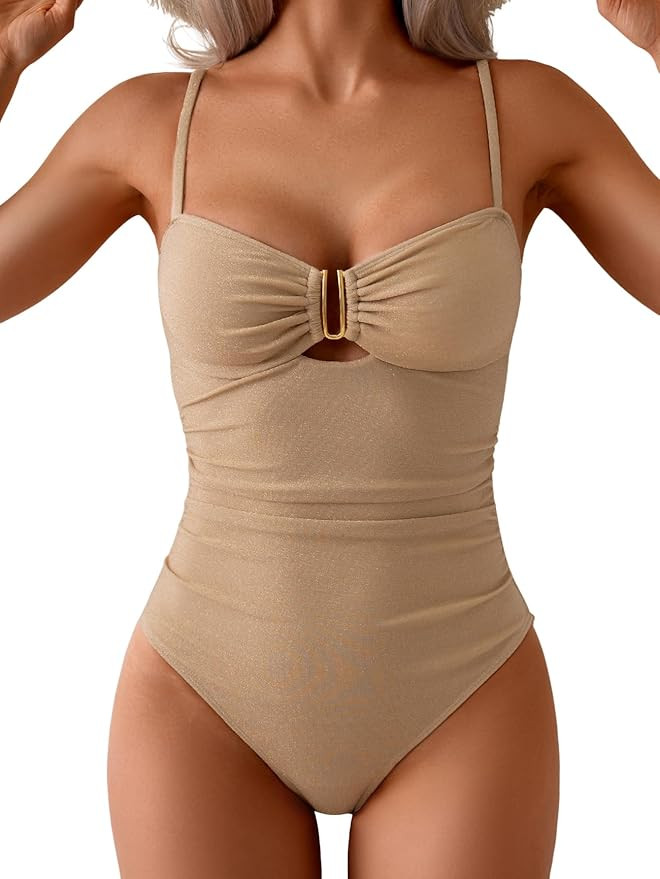 Eomenie One Piece Swimsuit for Women Tummy Control Ruched Bathing Suit Cutout U Wire Swim Suits | Amazon (US)
