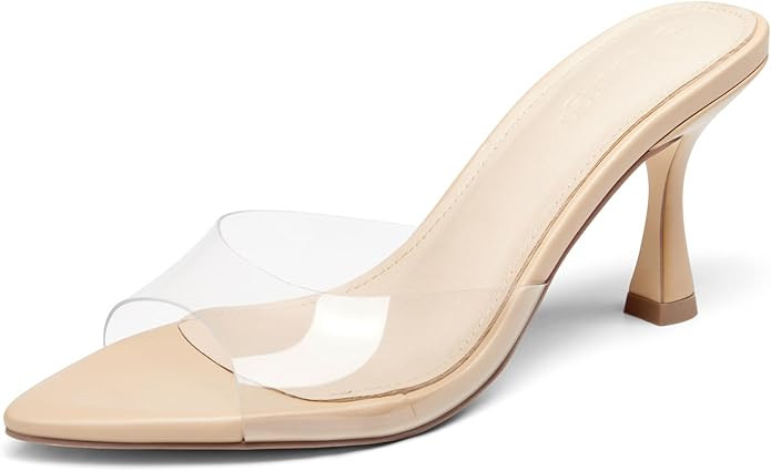 Coutgo Womens Heeled Mules Pointed Peep Toe High Heels Slip On Backless Mule Sandals Dress Shoes | Amazon (US)