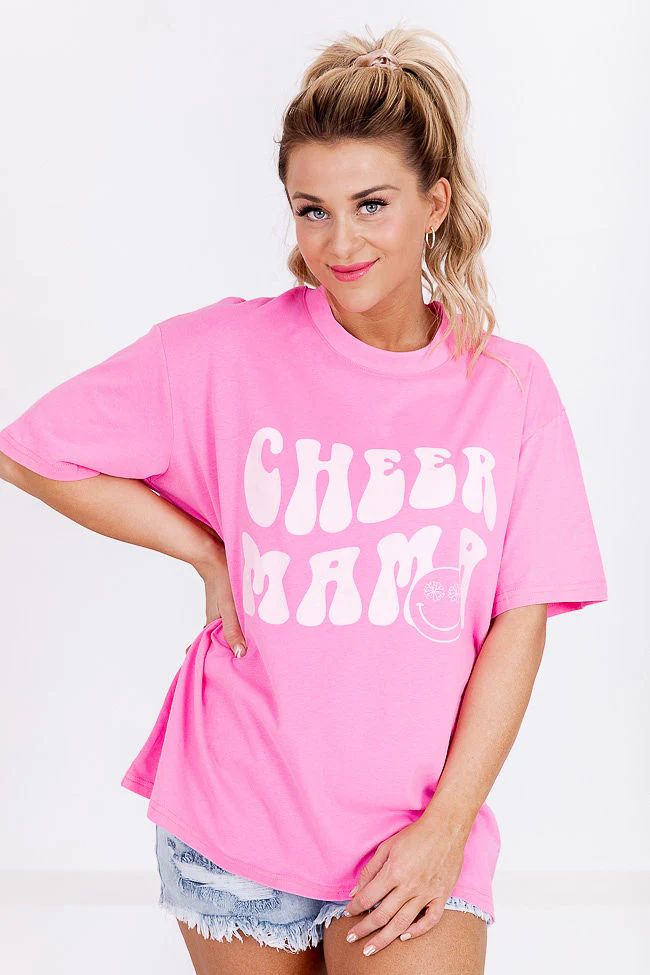 Cheer Mama Smiley Hot Pink Oversized Graphic Tee | Pink Lily